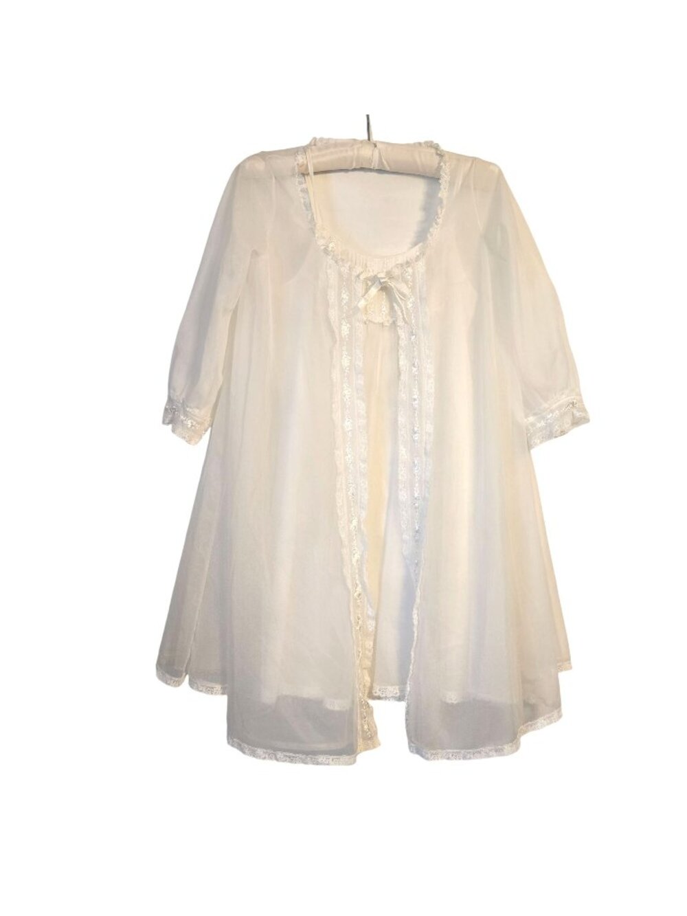 Vintage Warners Junior Intimates White Honeymoon Chiffon Lace Sheer Peignoir